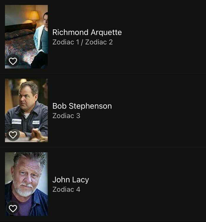 Zodiac (2007) Since The Real Zodiac Was Never Found They Use Several Actors To Voice Reading The Letters So The Viewer Doesn't Associate Any One Person With The Killings