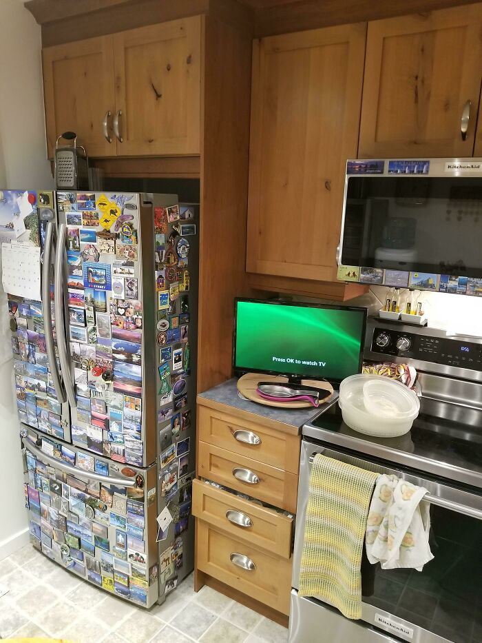 My Parents Collect Magnets From Every Place They Visit And Put Them On The Fridge. It's Spreading To The Microwave Now