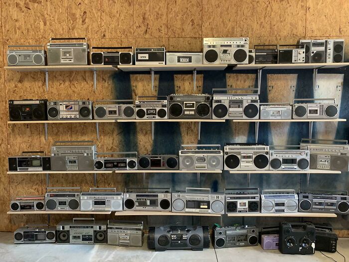 My Boombox Collection After A Few Years Of Hunting Them. In Addition To Fixing Them Up, I’ve Added Bluetooth, "Alexa", A Snes Classic And Other Weird Stuff To Some Of Them