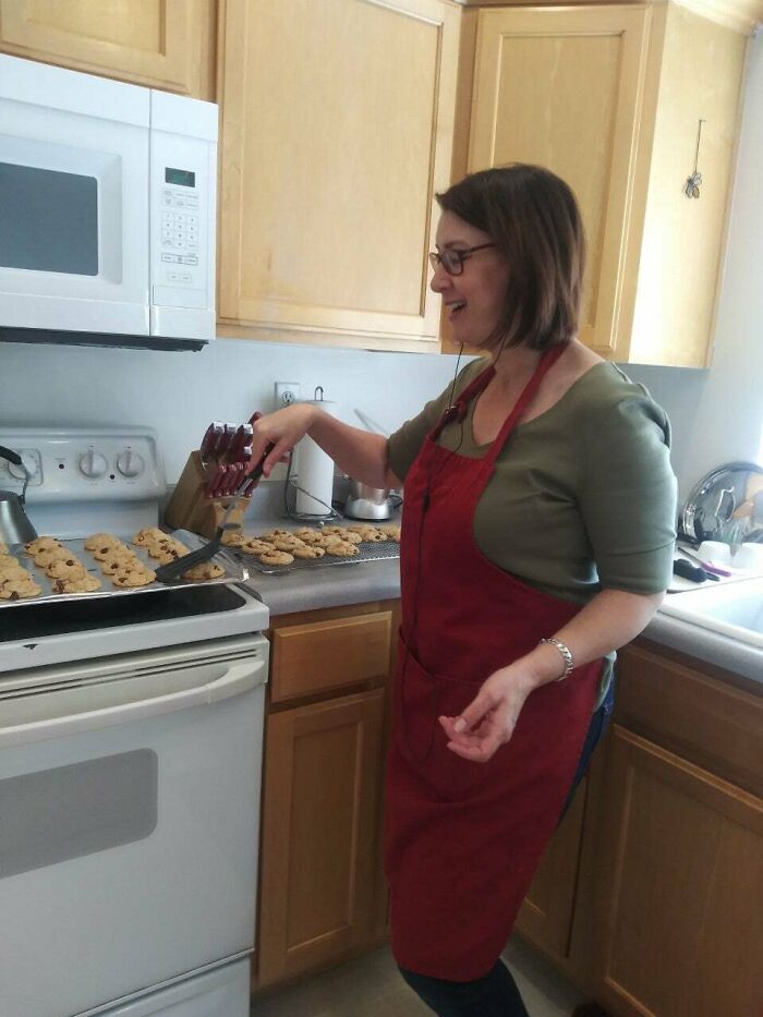 I Told My Mom I Was Going To Take A Picture Of Her Making Cookies Because It Made Me Smile And She Insisted On Posing With The Spatula