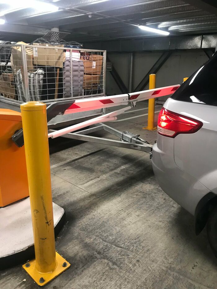 Car Park Barrier Closed Before The Trailer Got Through