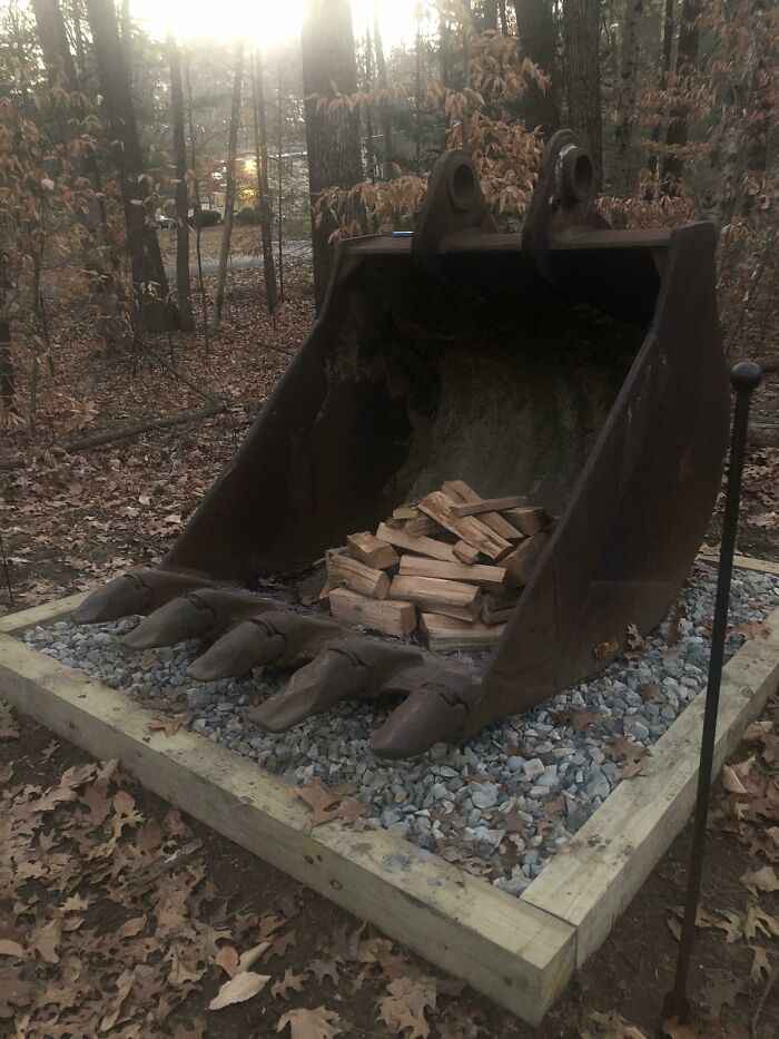 My Dad’s New Fire Pit Is A 60 Inch Excavating Bucket.