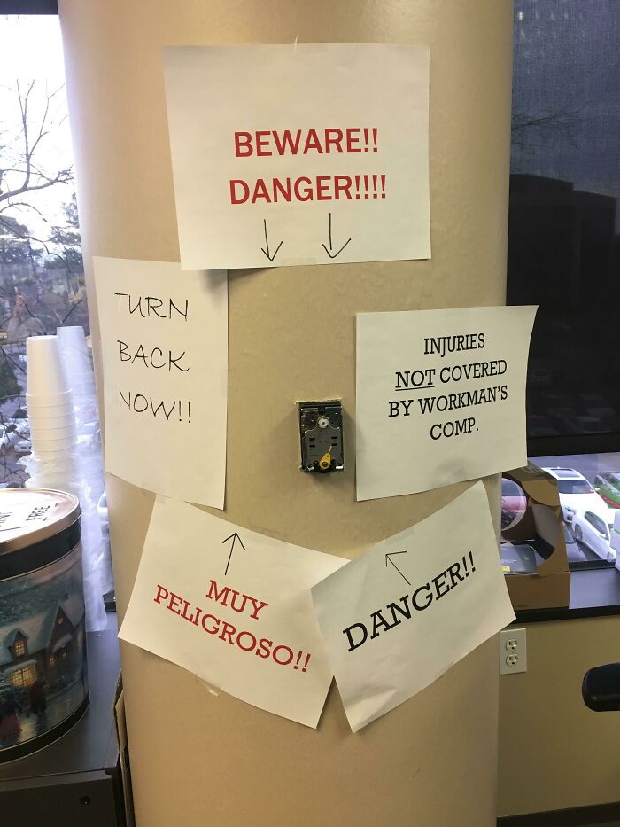 We Had 5-6 People Scrape/Cut Themselves Walking Past This Exposed Thermostat, So We Finally Complained... Came In This Morning To This Solution