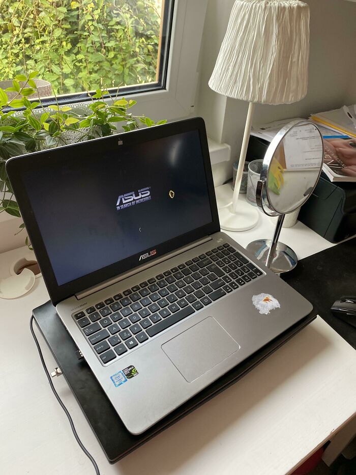 My Sister Was Putting On Her Make Up In Front Of A Window And The Mirror She Was Using Burnt S Hole In Her Screen