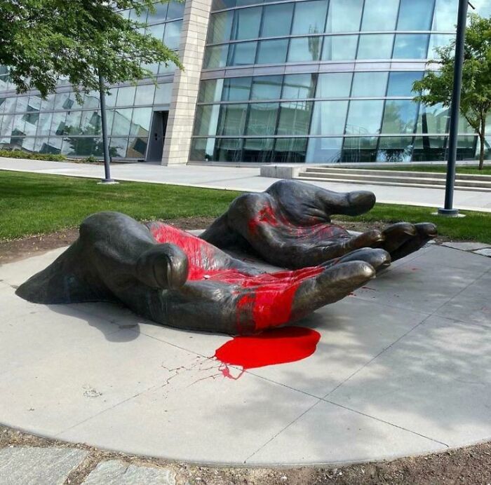 The “Serve And Protect” Sculpture, Salt Lake City’s Public Safety Building, During Today's Protest, A Demonstration Of How Art’s Meaning Can Change Completely With Context