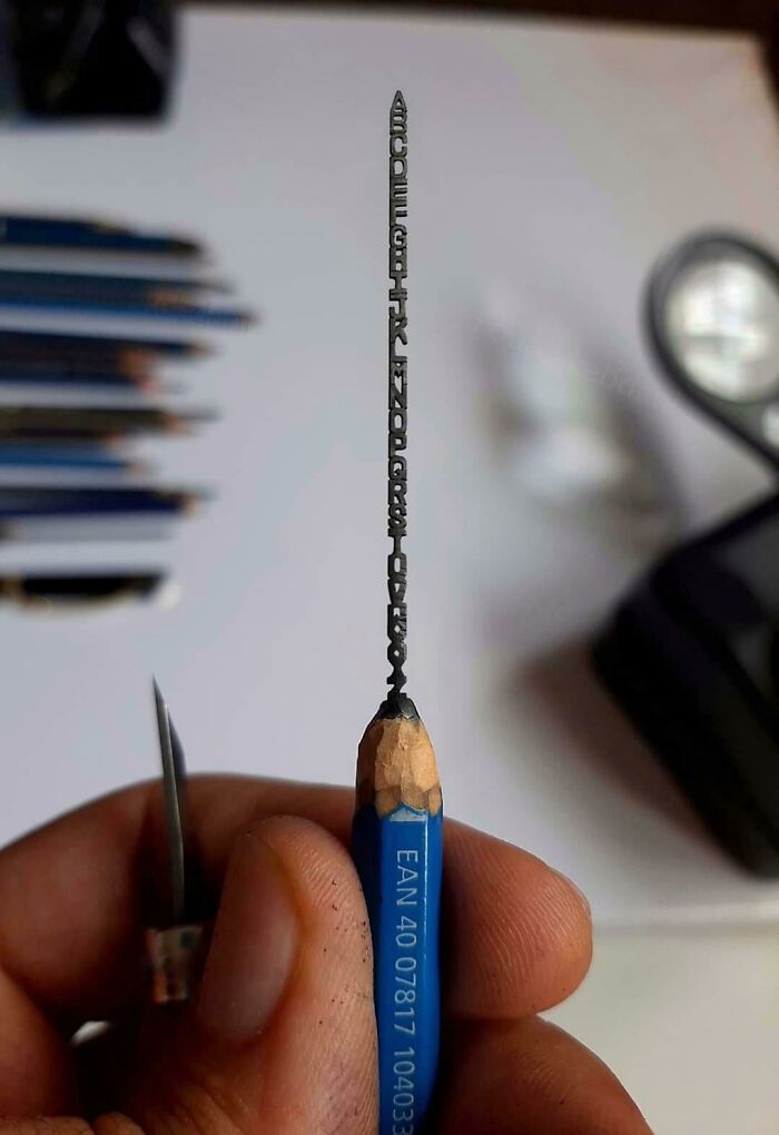 Carving The Entire Alphabet In Pencil Lead.
