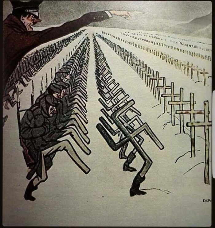 A Soviet Poster From 1944 Depicting Legions Of German Soldiers Fated To Die In The Russian Winter Thanks To Hitler's Orders