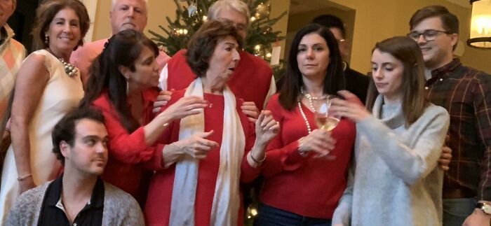 The Family Trying To Take Wine Away From My Aunt For A Christmas Photo.
