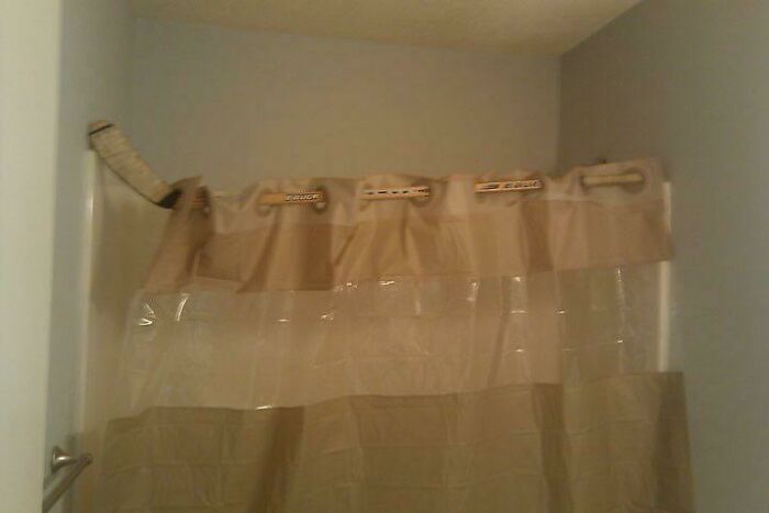 Failed To Realize There Was No Shower Rod When I Was Moving In, But The Show Must Go On