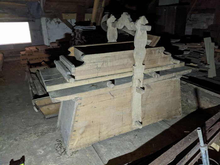 Found In The Attic Of An Old Country House In Czech Ia. Top Part Is An Open Container That Rolls On The Round Sticks Under It. Bottom Is Likely Just A Stand With Storage (Has Little Doors From The Other Side)