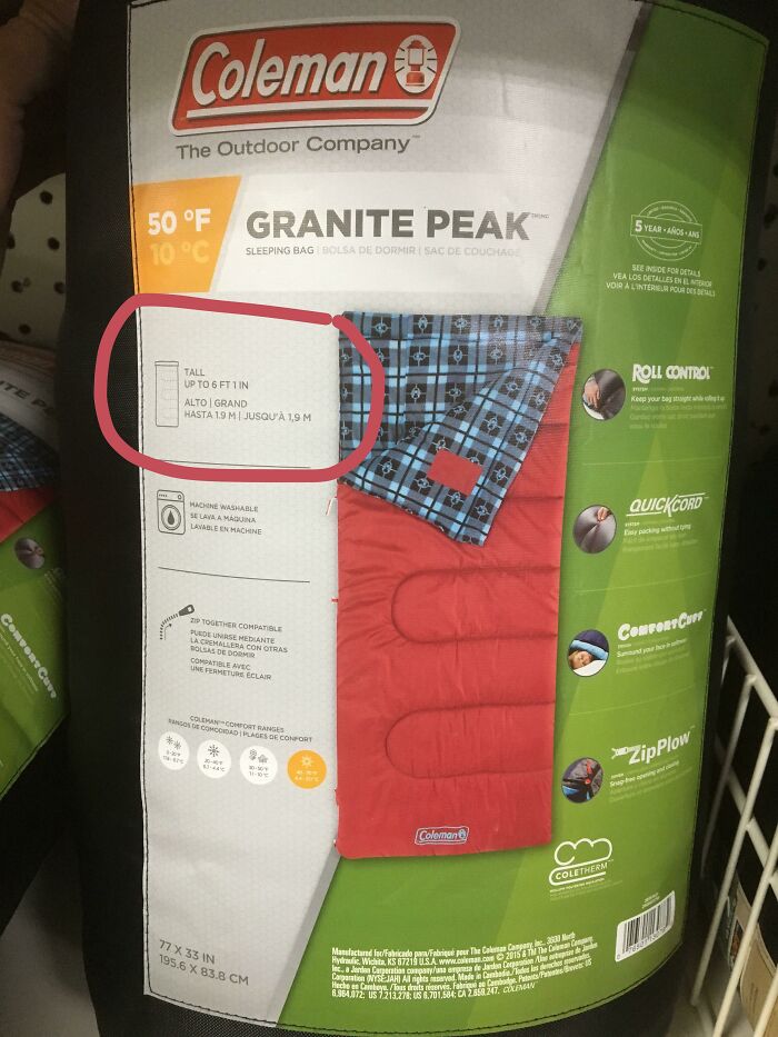 Sleeping Bag Advertised As Tall Only Goes Up To 6’1. That’s Cute.