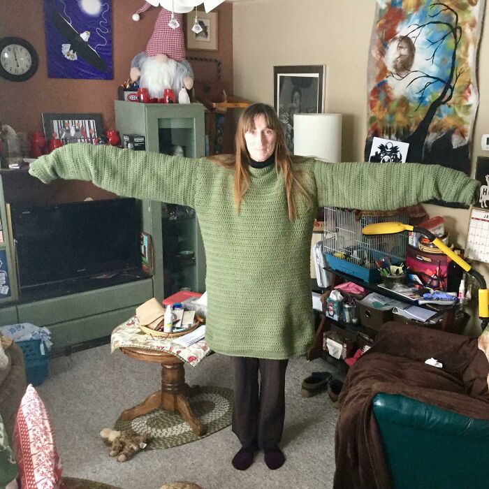 My Mom In The Sweater She Got For Me For Christmas, She’s 5’8”