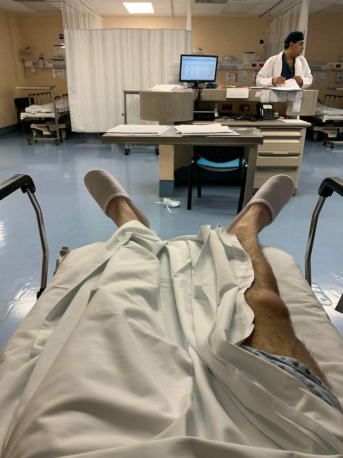 Getting Surgery Today And My Legs Are Hanging Off Of The Table.