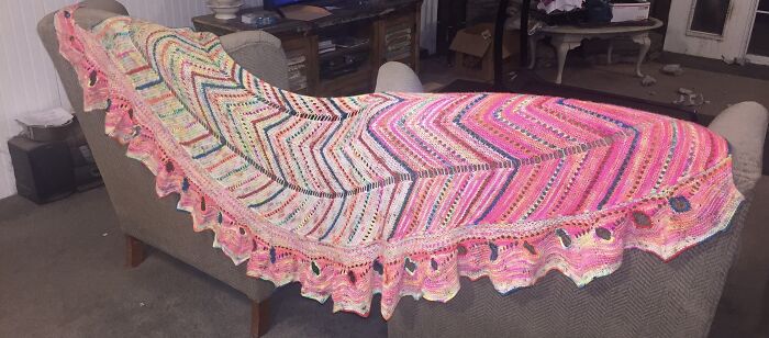 Shawl I Knitted A Couple Of Years Ago. It Took Hundreds Of Hours, Thousands Of Yards Of Wool And Several Hundred Thousand Stitches. Of All My Projects, It’s My Favorite And Gets The Most Wear.