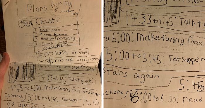 Woman Shares The Slumber Party Plan She Made When She Was 8 And 220k People Love It