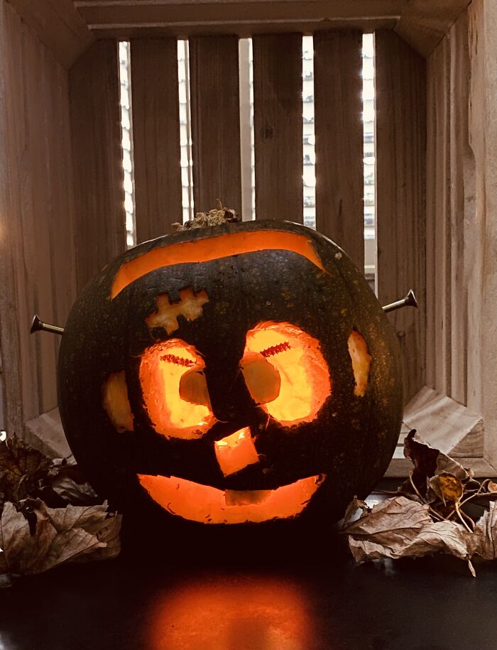 My Little Green Frankenstein - First Time Carving A Pumpkin All By Myself!