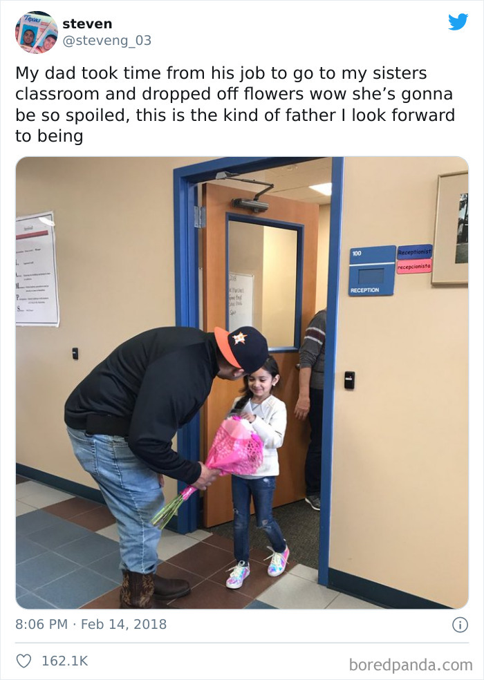 My Dad Took Time From His Job To Go To My Sisters Classroom And Dropped Off Flowers