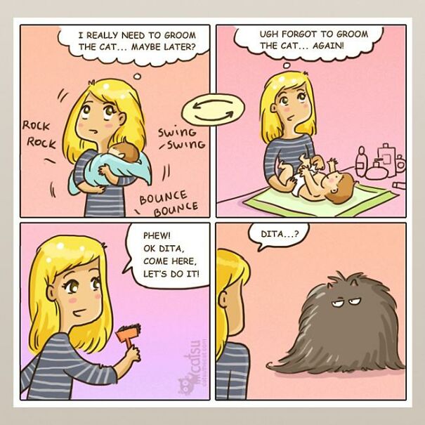 An Artist Creates Relatable Comics About Her Cat Dita And Her Family.