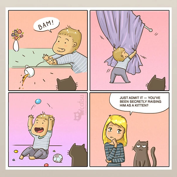 An Artist Creates Relatable Comics About Her Cat Dita And Her Family.