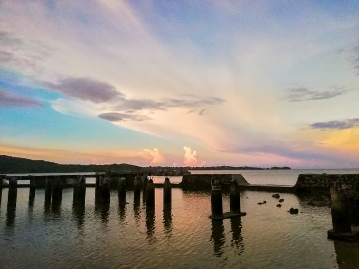 Break Of Dawn. Breakwater. Helipad Ruins (Yes. The Boatman Said It Used To Be A Helipad) On A Privately Owned Beach Cove In Batangas, Philippines