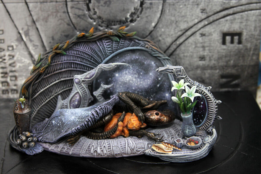 Composition With Alien And Cat "My Hearth."