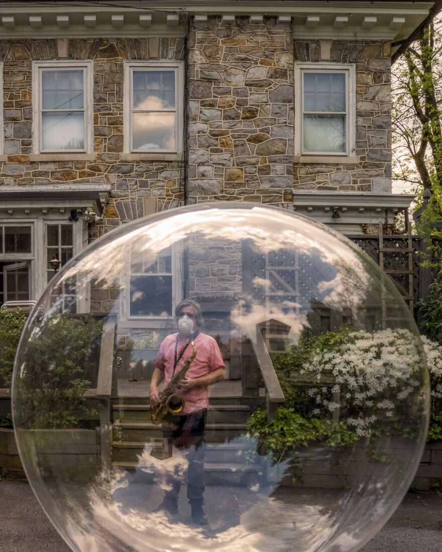 Musician Outside His House During Covid19 Outbreak