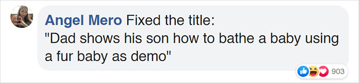 This Grandpa-To-Be Shows His Son How To Bathe A Baby By Using A Cat As An Example This Grandpa-To-Be Shows His Son How To Bathe A Baby By Using A Cat As An Example