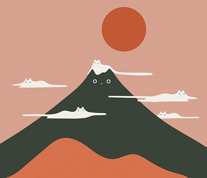 My 25 Minimal Illustrations That Blend Cats Into Landscapes And Other Scenes (New Pics)