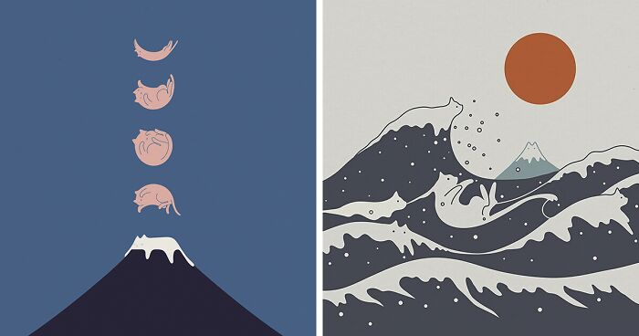 My 25 Minimal Illustrations That Blend Cats Into Landscapes And Other Scenes (New Pics)