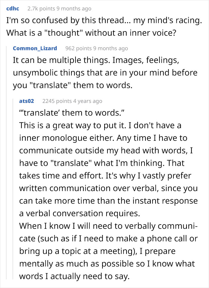 Person Thinks Internal Monologue Is A Made-Up Concept, Is In "Shock" After Learning Most People Have It Person Thinks Internal Monologue Is A Made-Up Concept, Is In "Shock" After Learning Most People Have It