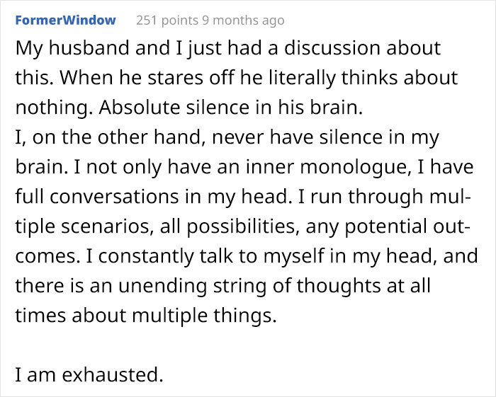 Person Thinks Internal Monologue Is A Made-Up Concept, Is In "Shock" After Learning Most People Have It Person Thinks Internal Monologue Is A Made-Up Concept, Is In "Shock" After Learning Most People Have It