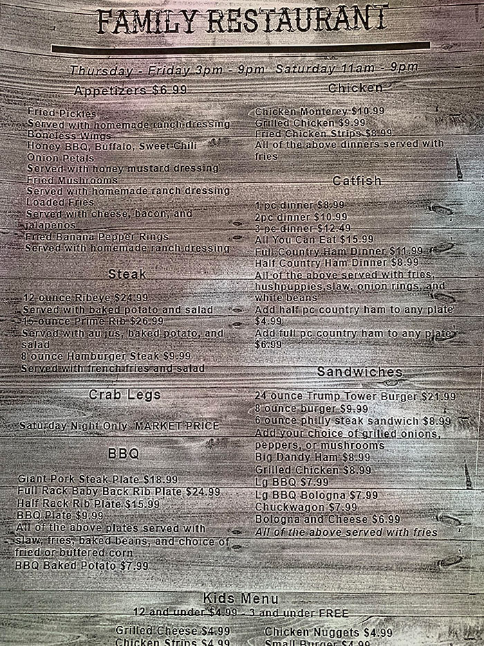 Menu At Local Restaurant