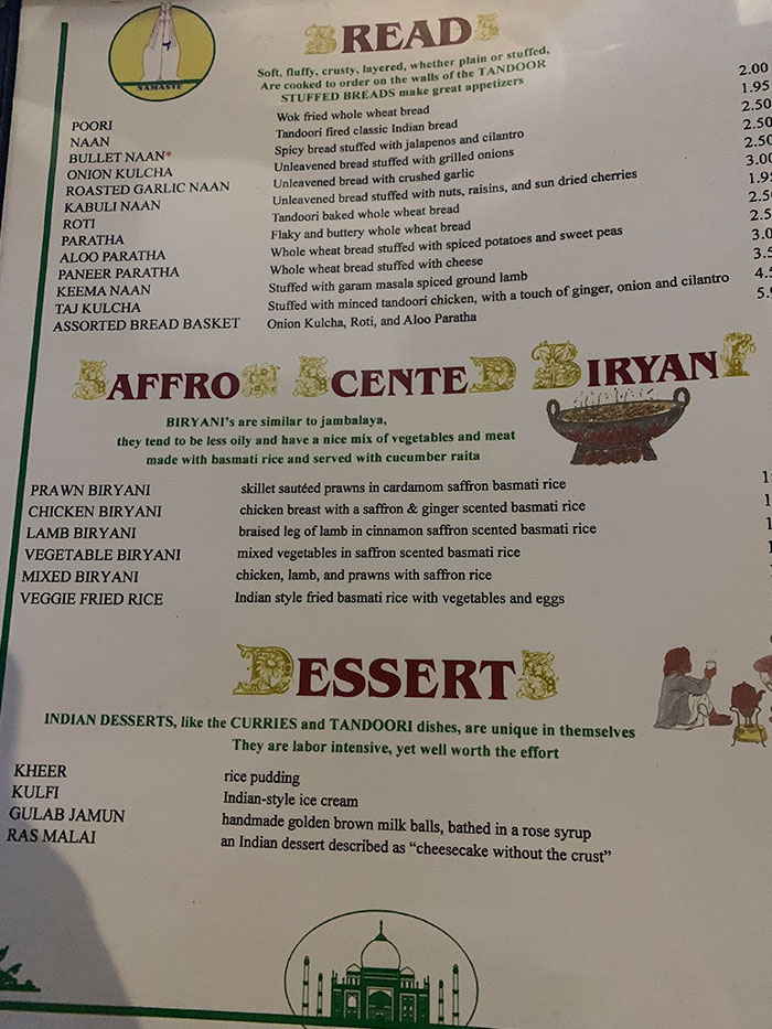 Menu Design At One Of My Favorite Indian Restaurants