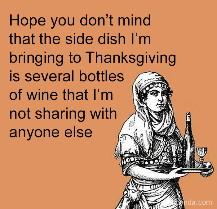 Thanksgiving meme with a vintage figure bringing wine as a side dish while social distancing.