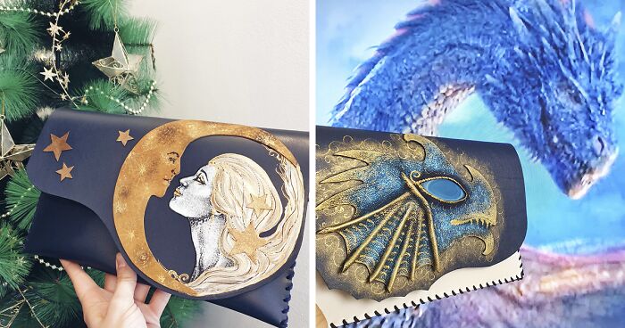 I Use 3D And Collage Techniques To Create Unique Handmade Winter-Themed Leather Clutch Bags (21 Pics)