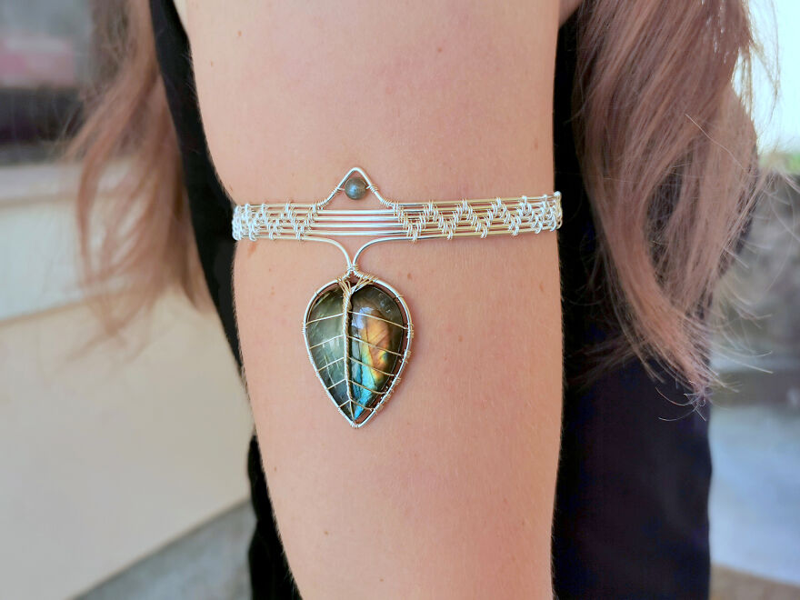 This Is A Leaf Armlet I Made With Just Wire And A Labradorite Gemstone