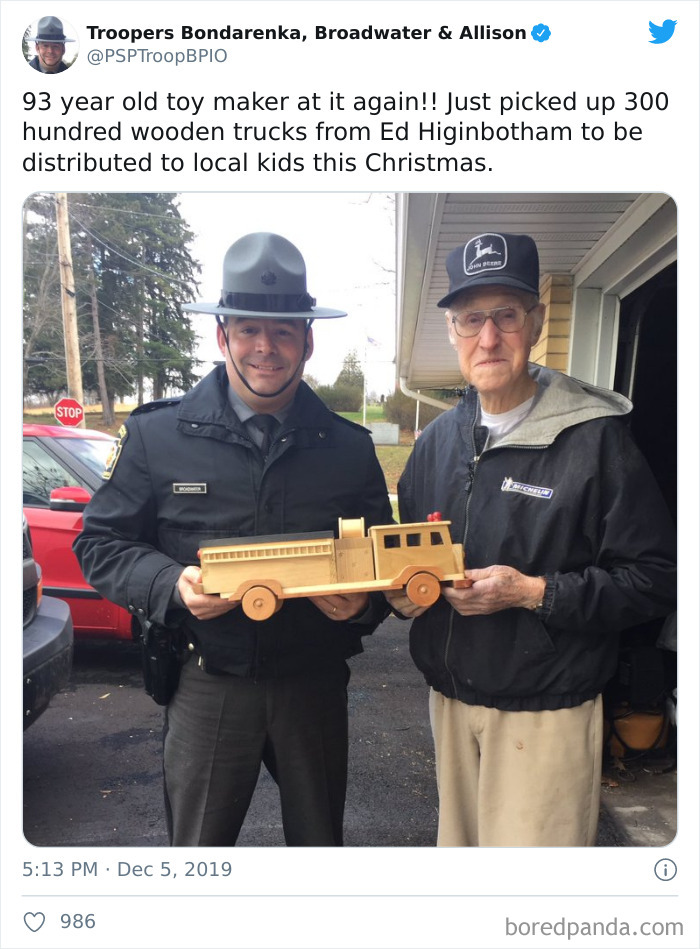 93-Year-Old Toy Maker Makes 300 Wooden Trucks For Kids At Christmas