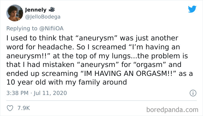 Tweet showing a funny childhood misunderstanding, illustrating hilarious moments that prove kids are not born smart.