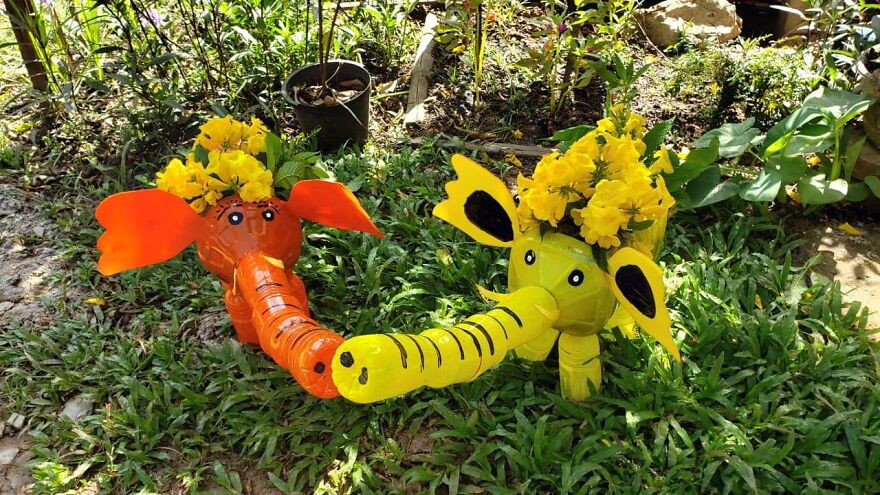 I Recycle Plastic Bottles Into Elephant Planter Pots