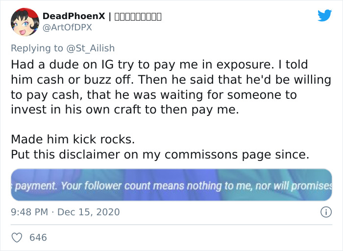 Artist Shames This Client Who Wanted To Pay Her With Likes Instead Of Money Artist Shames This Client Who Wanted To Pay Her With Likes Instead Of Money