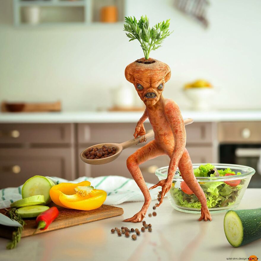 Digital Artist Makes Amazing Image Edits Using Animals, Fruits And Vegetables (120 Pics)