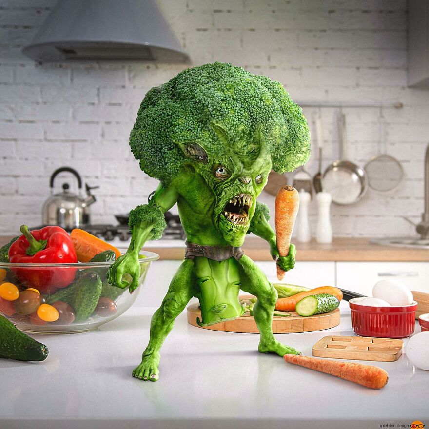Digital Artist Makes Amazing Image Edits Using Animals, Fruits And Vegetables (120 Pics)