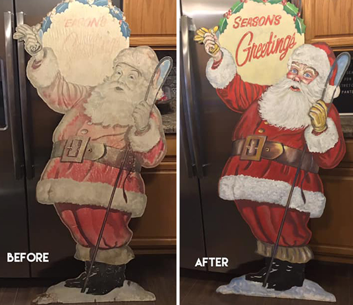 Rescued Last Year From A Facebook Seller. $22. It Was Faded And Neglected, But I Brought This Sweet Vintage Santa Back To His Jolly ‘Ol Self With A Little Paint And A Lot Of Christmas Spirit