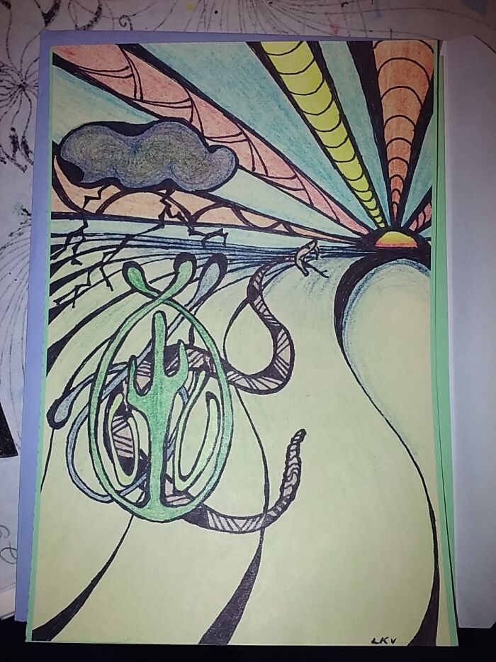 Front Page Of Custom Greeting Cards I Make For My Friends And Family, Another Arizona Sunset With Lightning, Rattlesnake And Saguaro Cactus