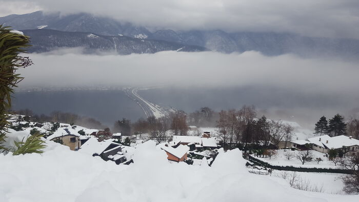 First Snow On Lugano Lake - Switzerland