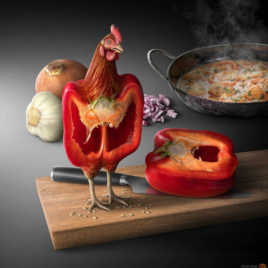 Digital Artist Makes Amazing Image Edits Using Animals, Fruits And Vegetables (120 Pics)