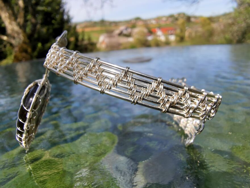 This Is A Leaf Armlet I Made With Just Wire And A Labradorite Gemstone