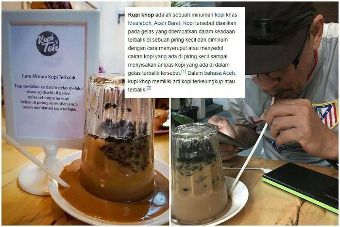 An Upside-Down Beverage, You're Supposed To Drink With A Straw From The Saucer