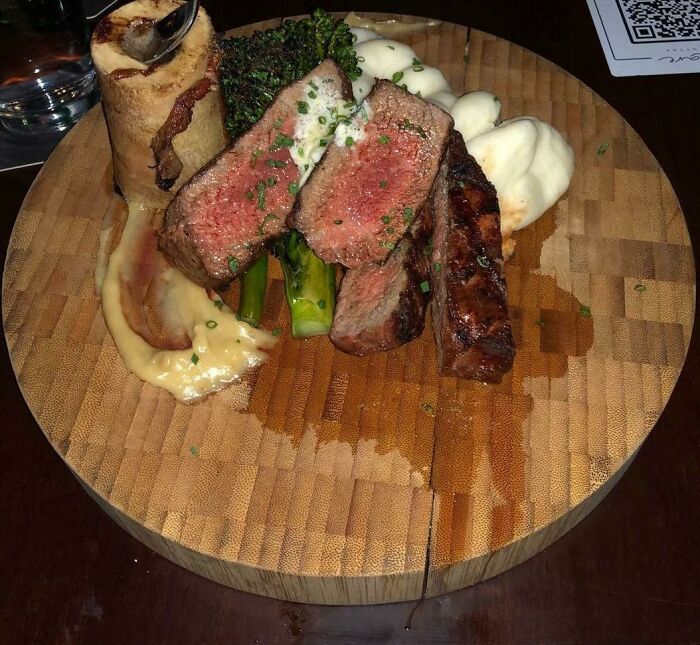 I Mean It Was One Of The Juiciest Steaks...but Why On A Flat Cutting Board