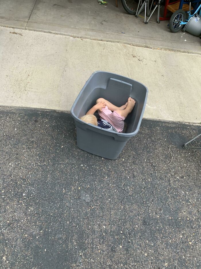 This Hide And Seek Champion Had Me Count Right Next To Him 4 Times To Find Him In The Same Lidless Tub